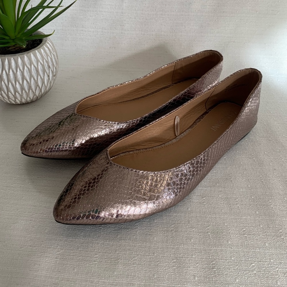 Lane Bryant Snake Texture Pewter Metallic Pointed Toe Flats Woman’s 10W - Picture 2 of 12